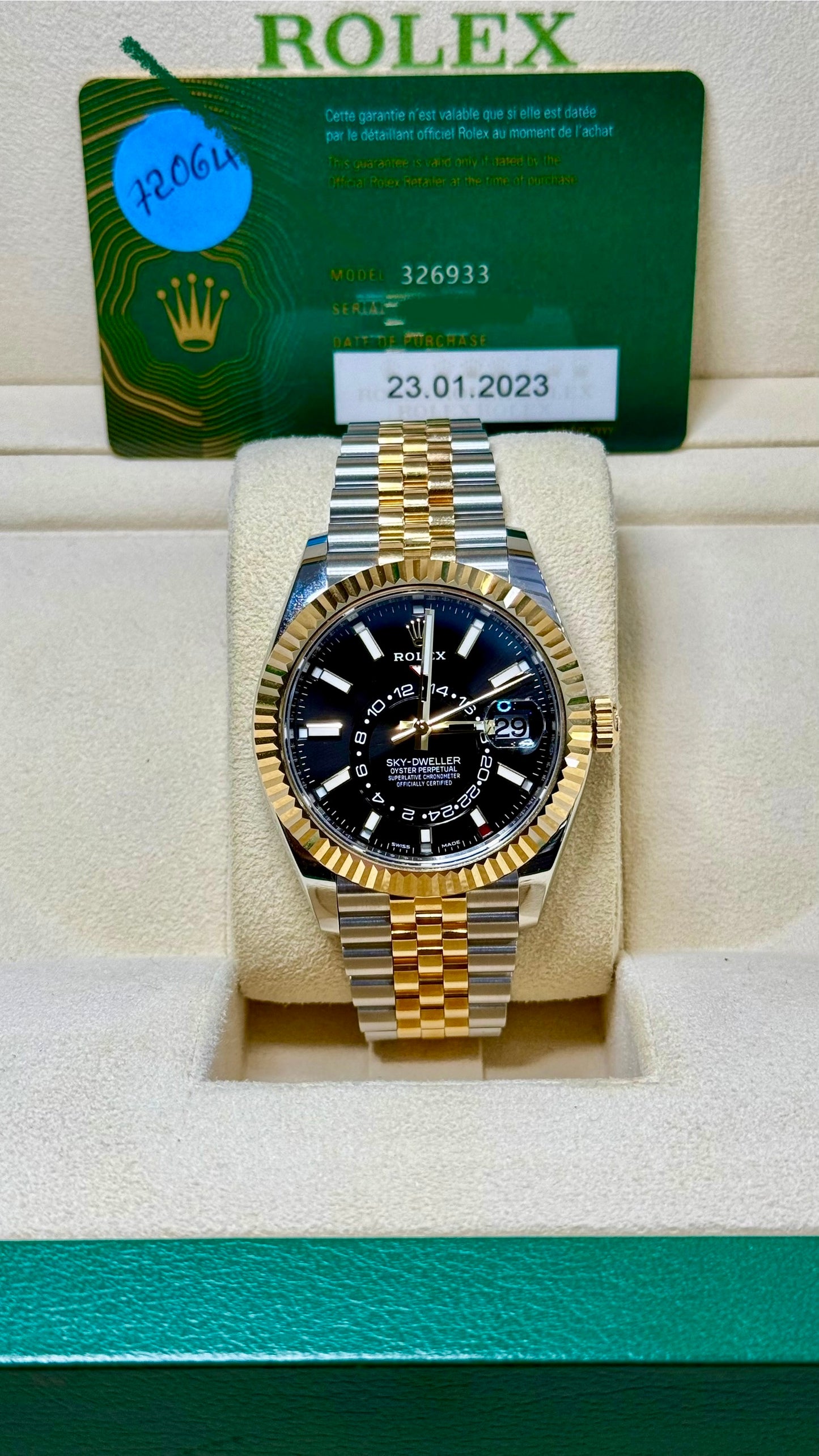 Rolex SkyDweller Bright Black Dial on 326933-0005 Card 2023