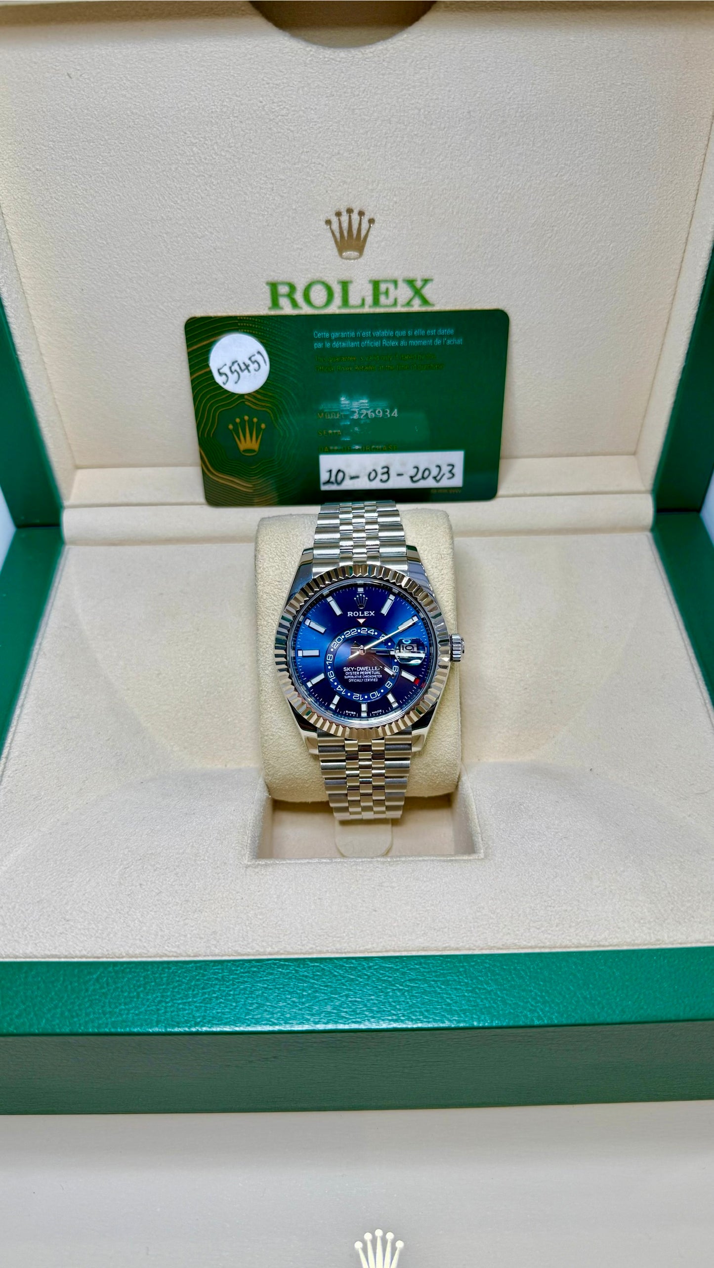 Rolex SkyDweller Bright Blue Dial on 326934 Card 2023