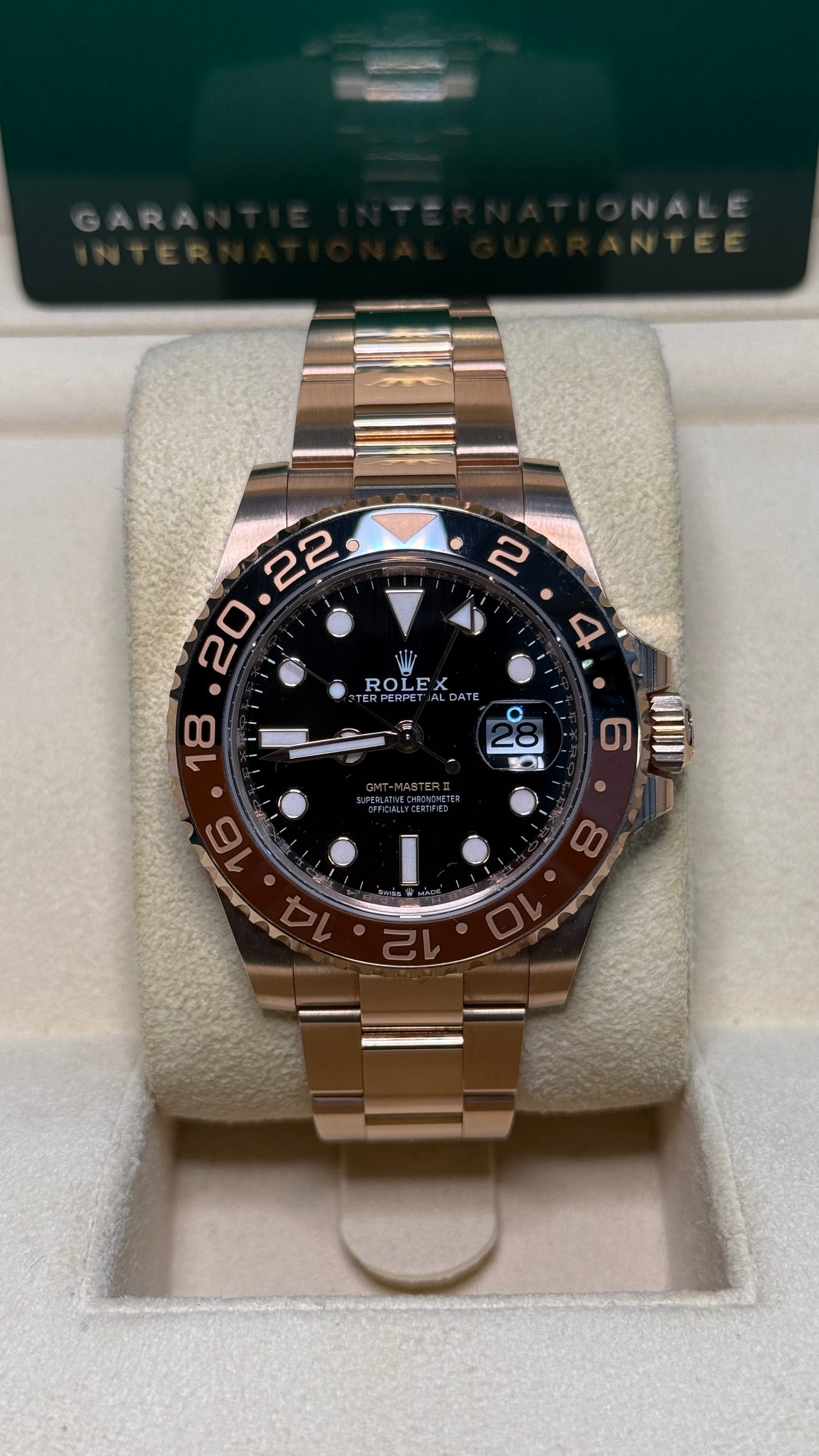 Rolex GMT-Master II Root Beer Black Dial on Oyster 126715CHNR Card 2023
